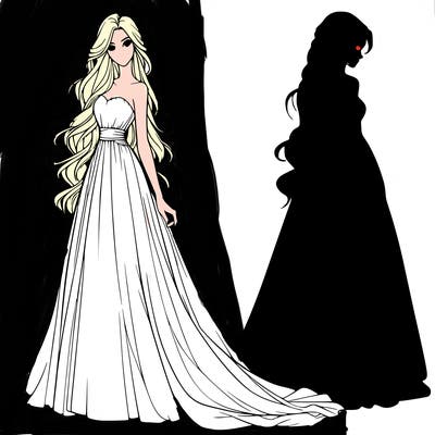 realistic woman with long flowing dress