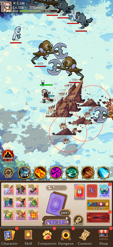 Dungeon Sisters : IDLE RPG - Dungeon Sisters IDLE RPG combat scene with monsters and equipment inventory menu