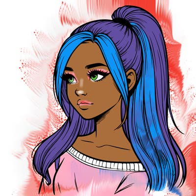 realistic girl with a high ponytail