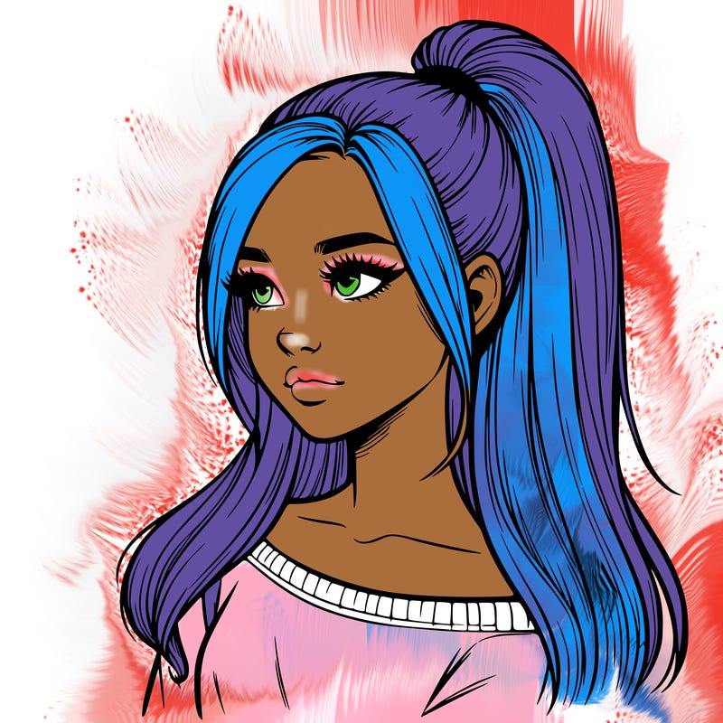 realistic girl with a high ponytail