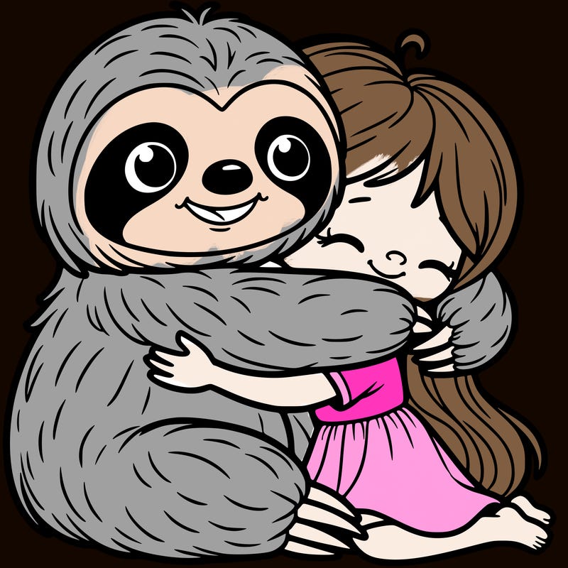 sloth, hugging a girl
