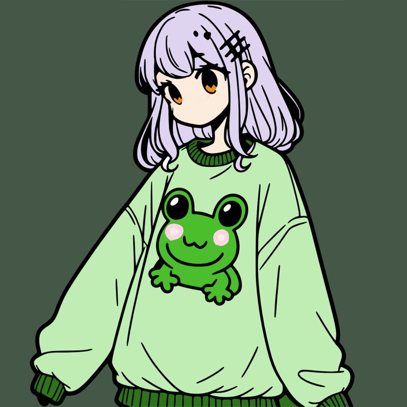 girl wearing frogging sweatshirt
