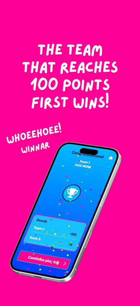 GuessTheSong - Music Trivia - Victory screen of GuessTheSong music trivia app showing team results and a trophy icon.