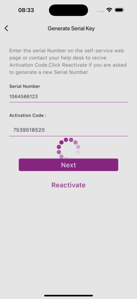 CBE Soft Token - CBE Soft Token app interface for entering serial number and activation code