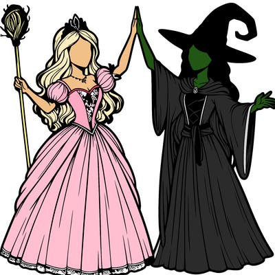 detailed realistic split of a princess and a witch