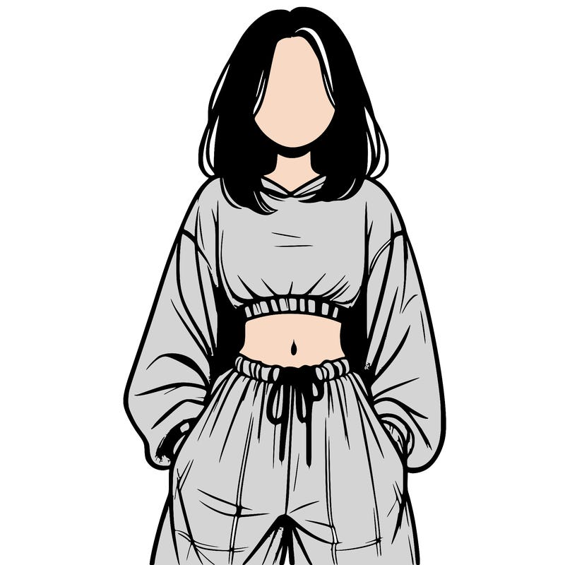realistic girl faceless with baggy pants and a crop top