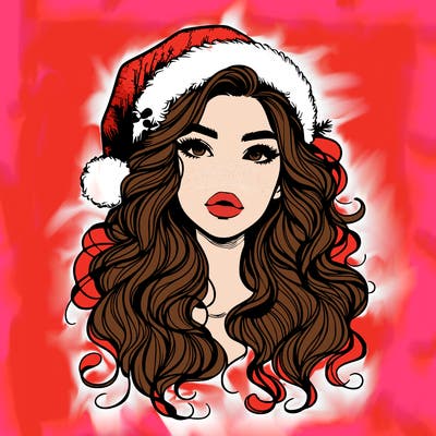 realistic christmas girl with wavy hair and lips