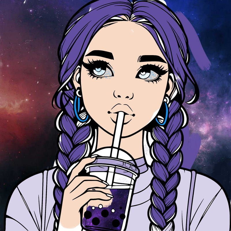 realistic girl with braided hair drinking boba