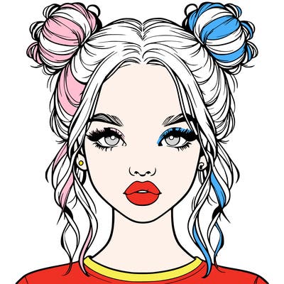 realistic girl with two buns in hair and lips