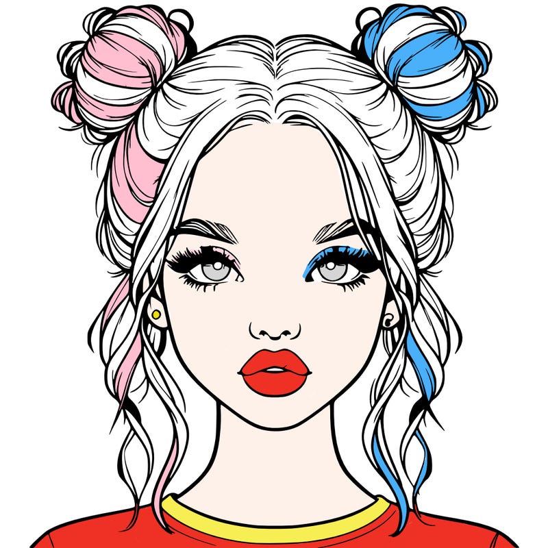 realistic girl with two buns in hair and lips