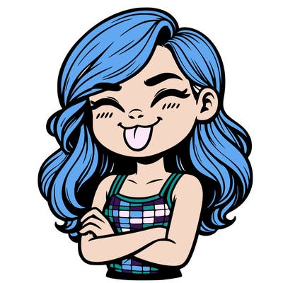 realistic girl crossing her arms and wearing a tank top with her tongue held out she has long hair