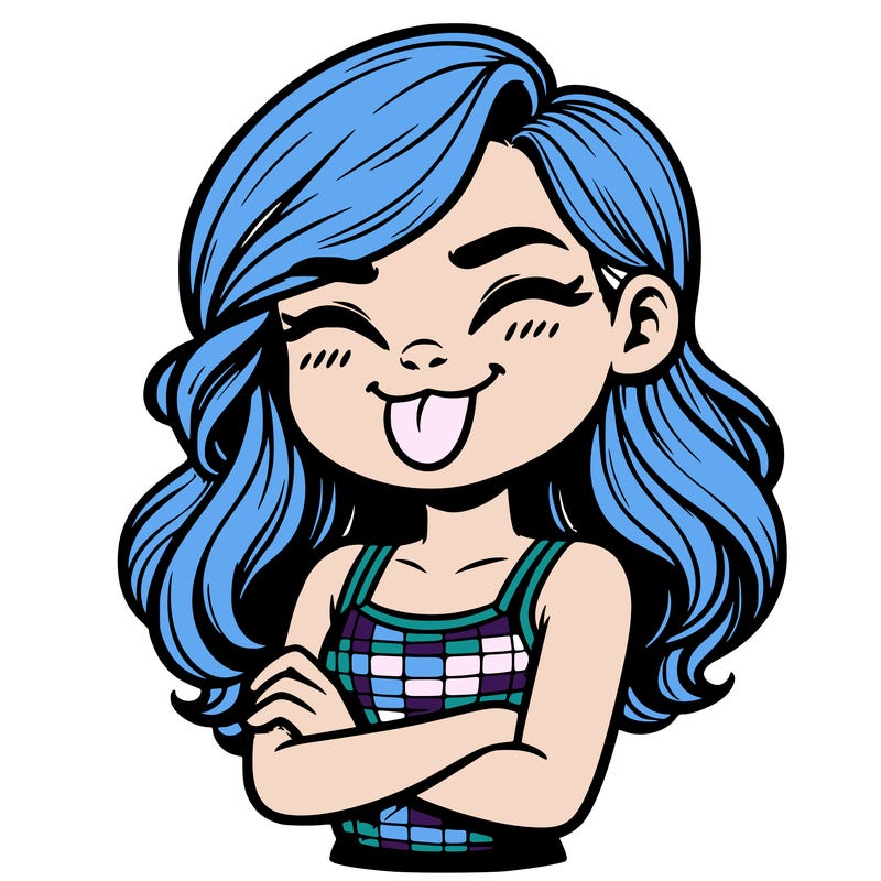 realistic girl crossing her arms and wearing a tank top with her tongue held out she has long hair