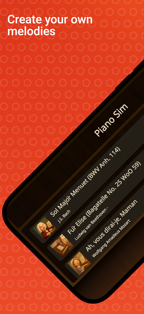 A list of classical piano songs to play in the Piano Sim mobile app