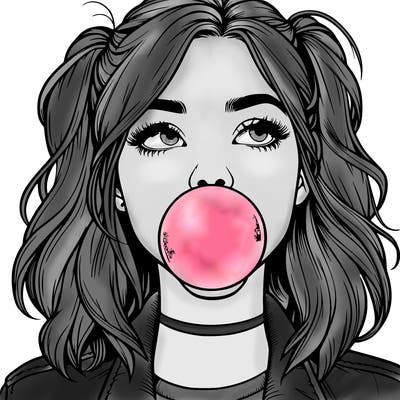 realististic girl blowing bubble -gum