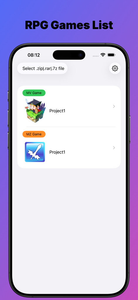RPGEmu for RPG Maker MV - A list of imported RPG Maker MV and MZ games within the RPGEmu app interface