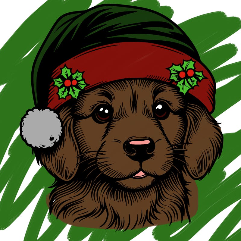 realistic dog wearing a santa hat