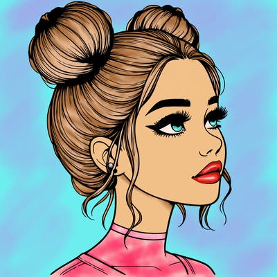 realistic girl with buns on the top of her head