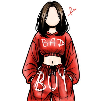 realistic girl faceless with baggy pants and a crop top