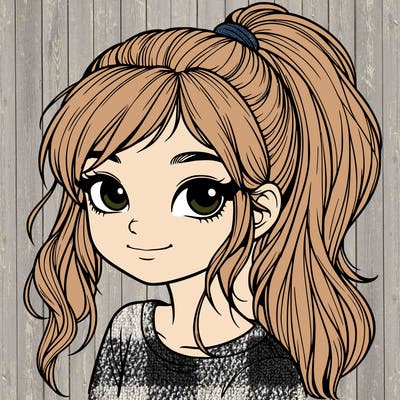 realistic girl with ponytail