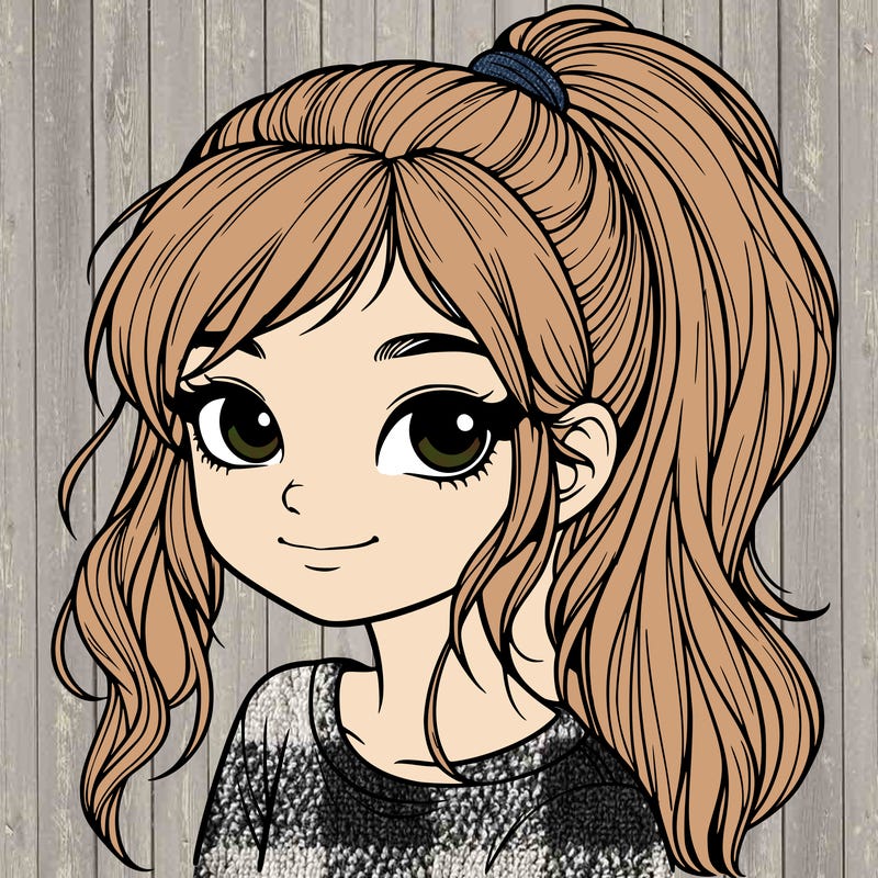 realistic girl with ponytail