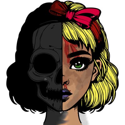 realistic girl with half skull mask