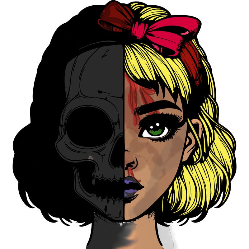 realistic girl with half skull mask