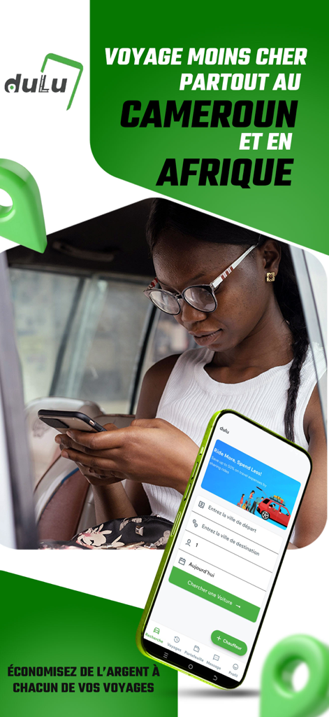 Dulu - A woman using the Dulu mobile app to book a ride in Cameroon