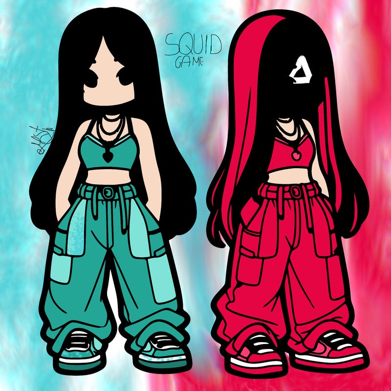 girl in baggy pants crop top and long hair