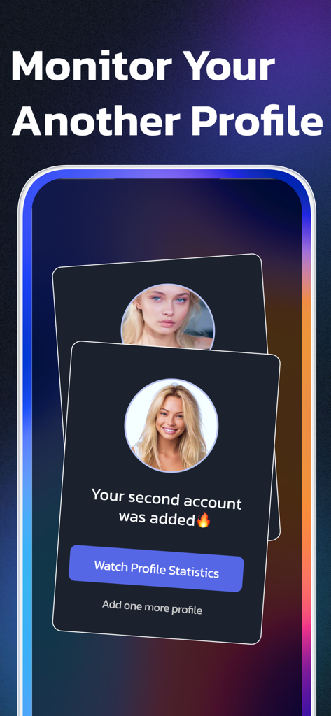 Unfollow on Instagram, Tracker - Oberfläche zeigt, wie mehrere Instagram-Konten für Analysen und Statistiken hinzugefügt und überwacht werden