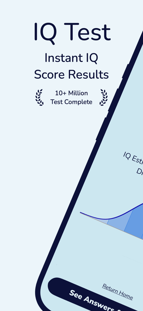IQ Test - Aptitude Test - IQ Test app displaying instant score results and a bell curve graph for cognitive ranking