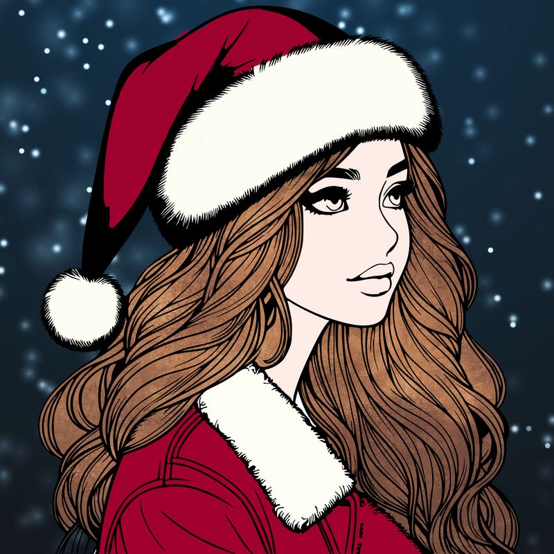 realistic girl in santa hat