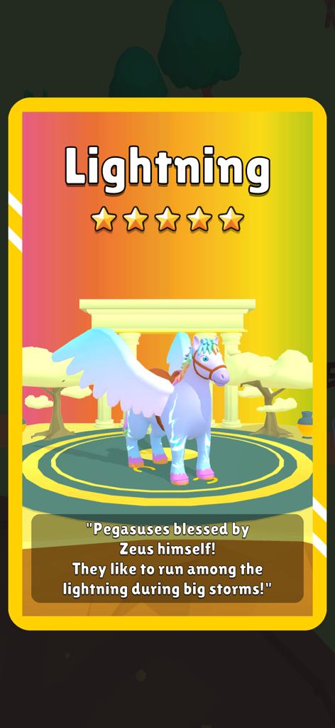 Horse Life - Horse Lifeモバイルゲームの、5つ星のライトニング・ペガサスキャラクターカード。