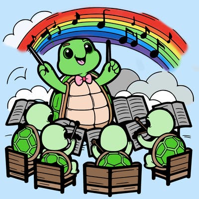 a tortoise conducting an orchestra