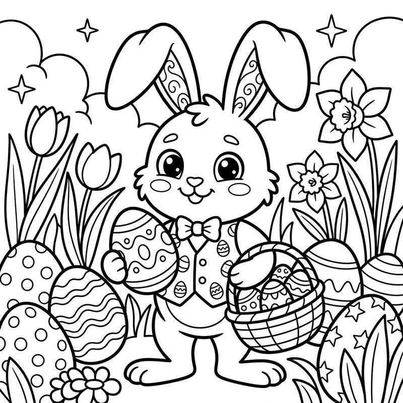 Introduce your little one to the joy of coloring with this sweet Easter Bunny template, specially designed for toddlers. Its bold outlines and large areas make it perfect for developing fine motor skills and celebrating spring.