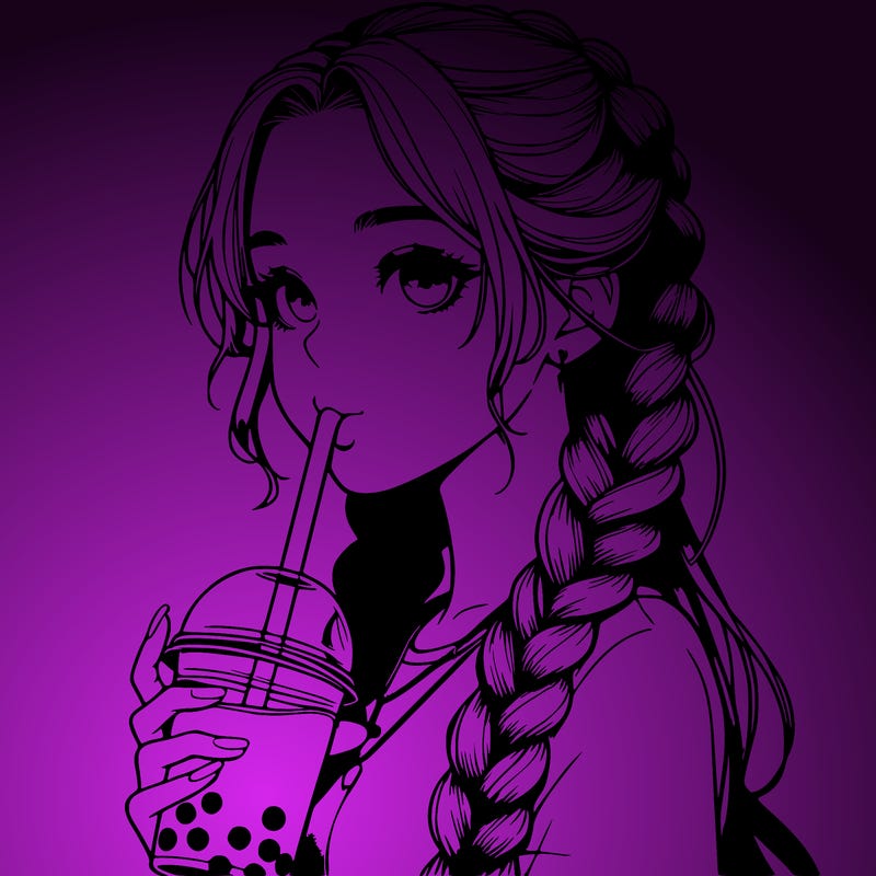 realistic girl with braided hair drinking boba