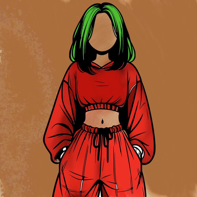 realistic girl faceless with baggy pants and a crop top