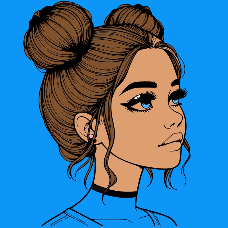 realistic girl with buns on the top of her head