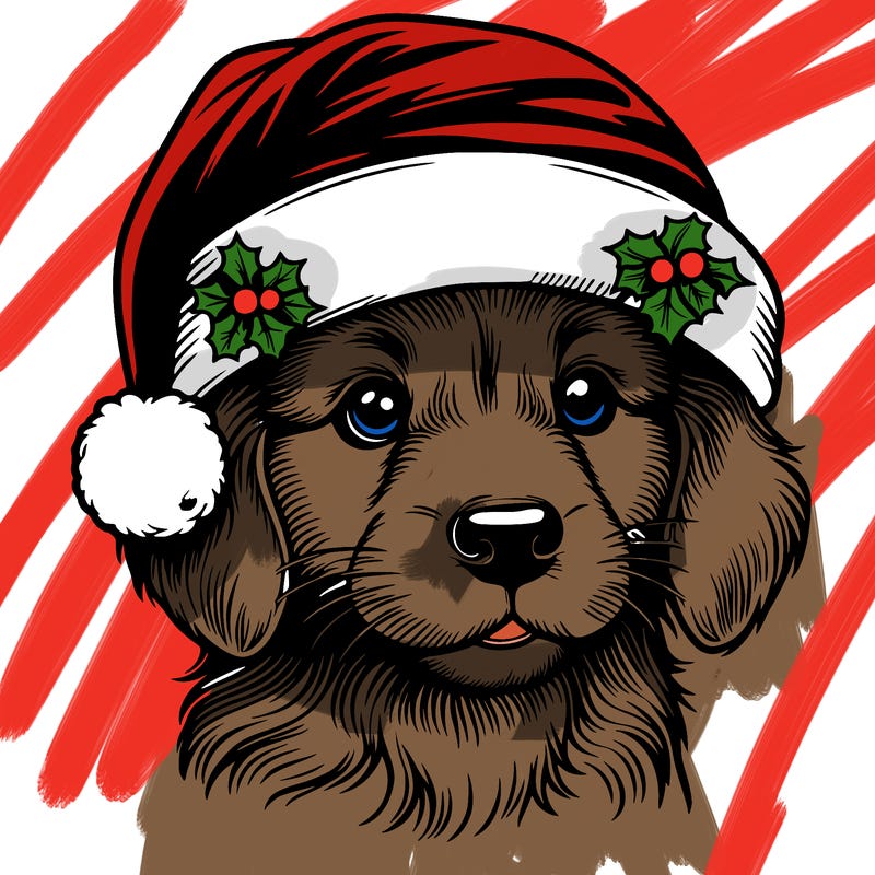 realistic dog wearing a santa hat