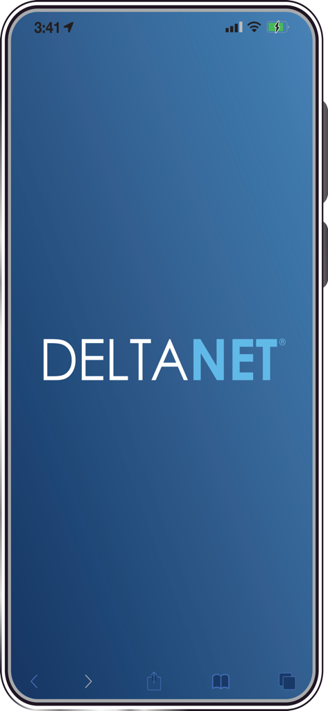 DeltaNET - Pantalla de inicio de la aplicación móvil CRM inmobiliario DeltaNET con el logo de la empresa sobre un fondo azul