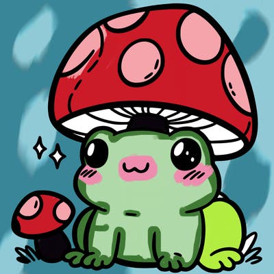a cute frog with a mushroom hat