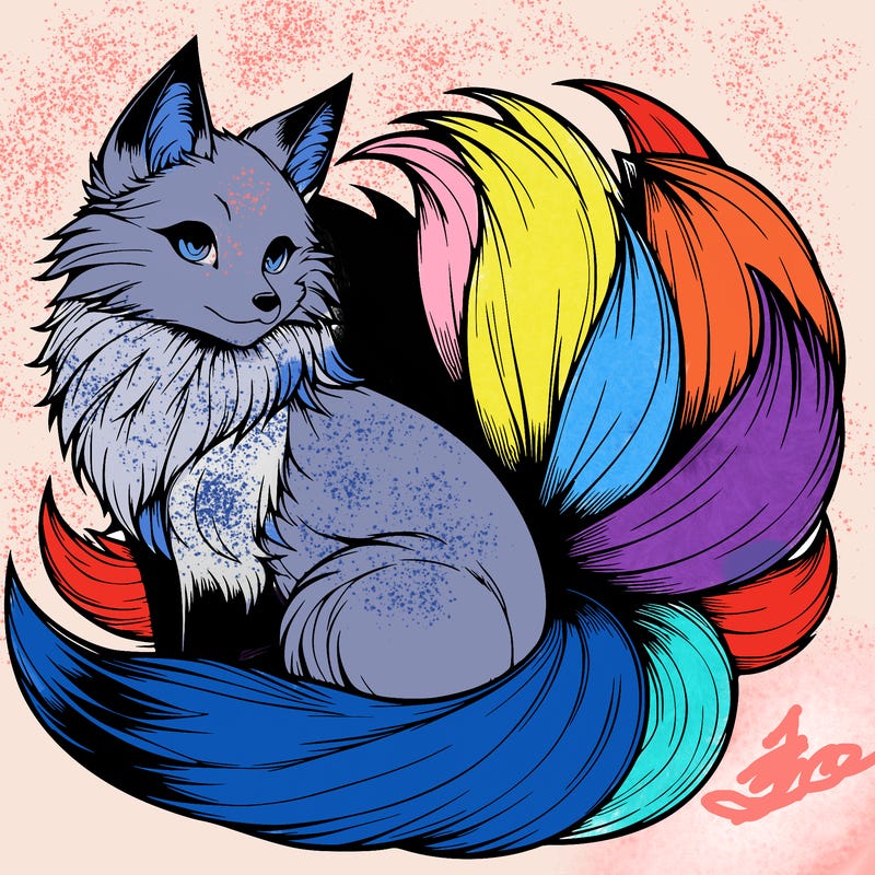 realistic detailed 9 tailed anime fox