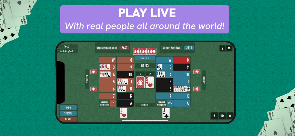 Live multiplayer Canasta game interface with real people