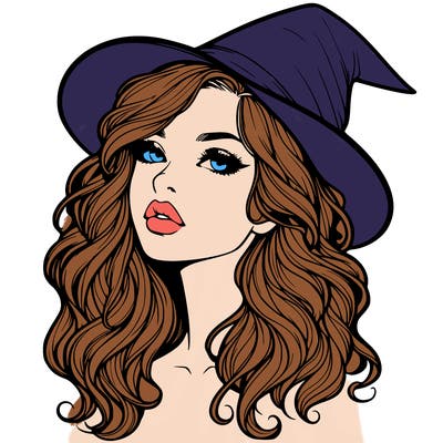 realistic witch girl with wavy hair and lips
