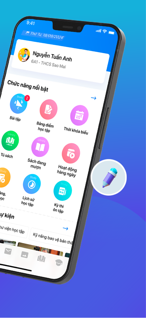 eNetViet Học sinh - eNetViet Hoc sinh mobile app dashboard showing student profile and school management features