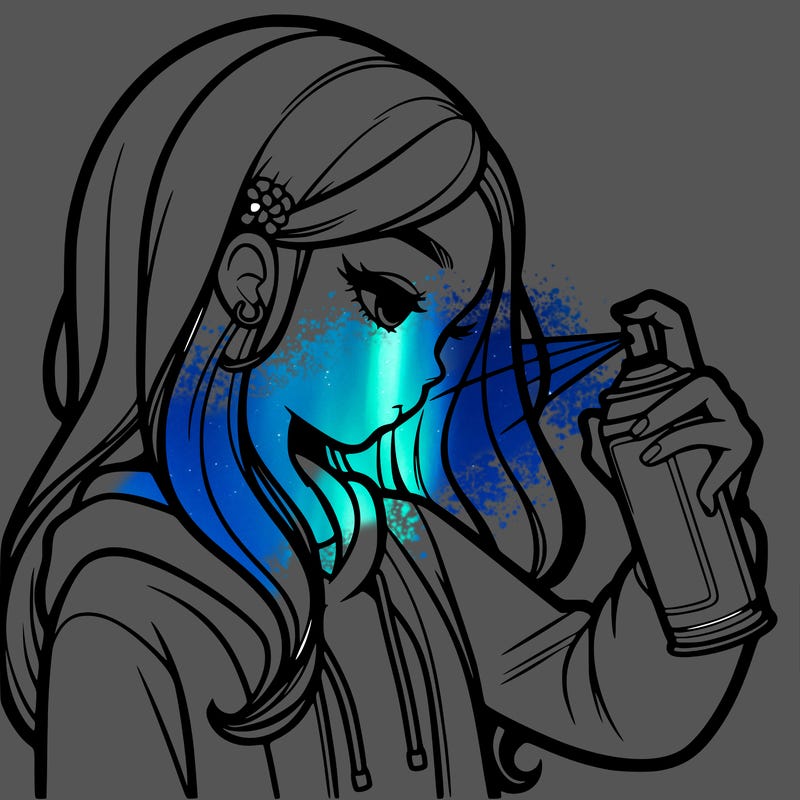 a realistic girl spray painting