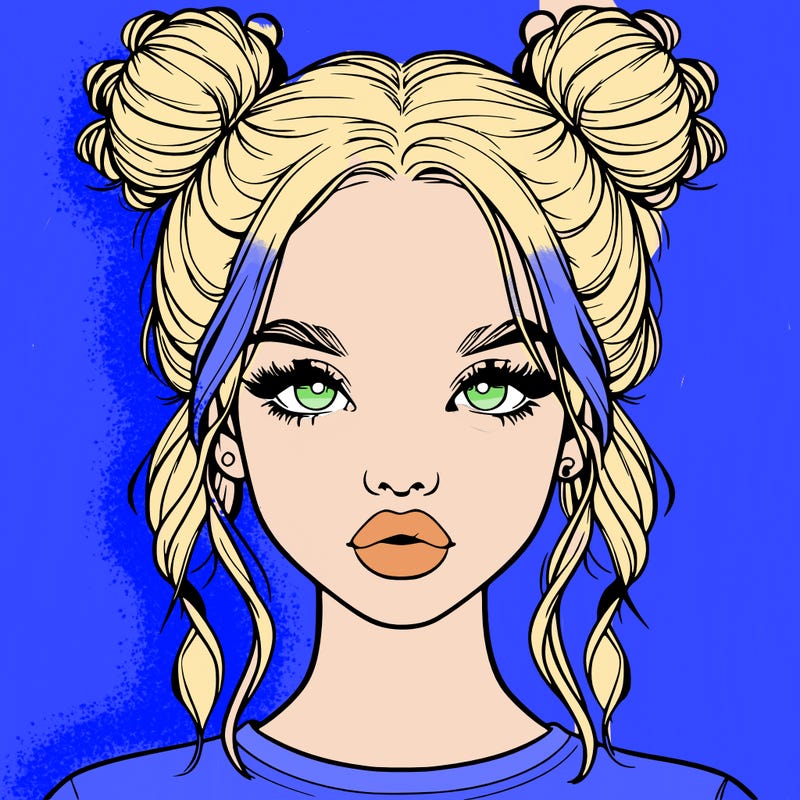 realistic girl with two buns in hair and lips