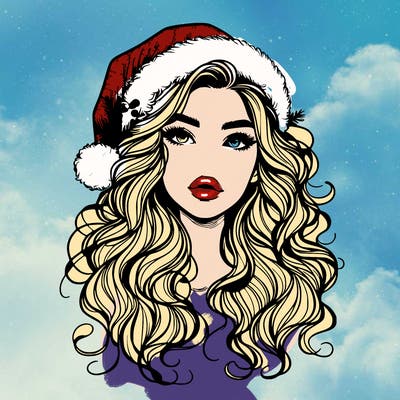 realistic christmas girl with wavy hair and lips
