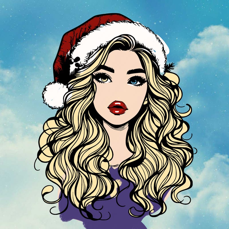 realistic christmas girl with wavy hair and lips