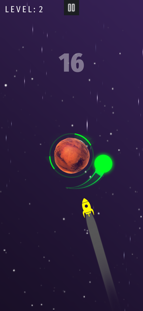 Save the Mars Ultimate - Mars protected by a green circular shield from an approaching yellow rocket in space arcade game