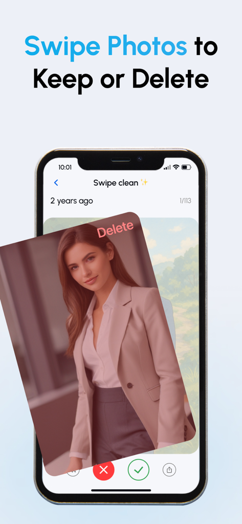 Space Cleaner: Clean & Swipe - Space Cleaner app screen showing the swipe to delete photos feature for storage optimization.